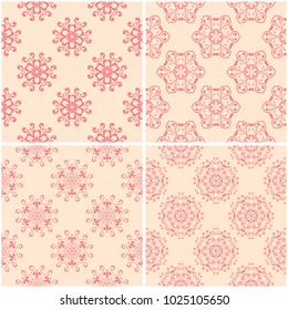 Floral patterns. Set of beige and red seamless backgrounds. Vector illustration