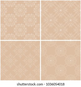 Floral patterns. Set of beige and white seamless backgrounds. Vector illustration