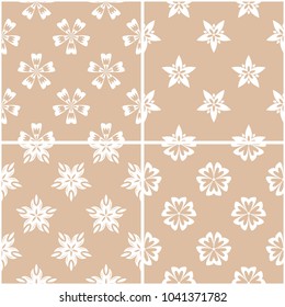 Floral patterns. Set of beige and white seamless backgrounds. Vector illustration