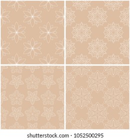 Floral patterns. Set of beige and white seamless backgrounds. Vector illustration
