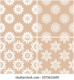 Floral patterns. Set of beige and white seamless backgrounds. Vector illustration