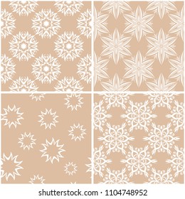 Floral patterns. Set of beige and white seamless backgrounds. Vector illustration