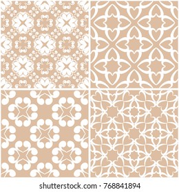 Floral patterns. Set of beige and white seamless backgrounds. Vector illustration