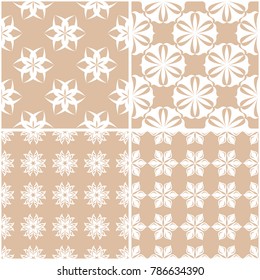 Floral patterns. Set of beige and white seamless backgrounds