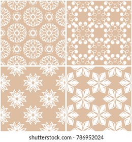 Floral patterns. Set of beige and white seamless backgrounds