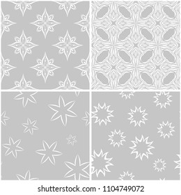 Floral patterns. Set of gray and white monochrome seamless backgrounds. Vector illustration