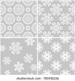 Floral patterns. Set of gray and white seamless backgrounds
