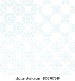 Floral patterns. Set of light blue elements on white. Seamless backgrounds. Vector illustration