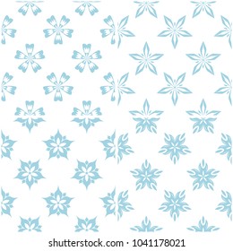 Floral patterns. Set of light blue elements on white. Seamless backgrounds. Vector illustration