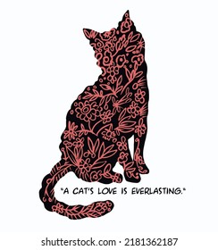 Floral patterns in silhouette of a cat.Design suitable for t shirt and poster.