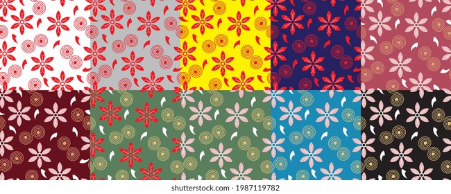 floral patterns with ten different backgrounds, texture, wallpaper , fabric pattern, carpet, cushion pattern, wrapping paper pattern.
