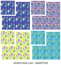 Patrones florales que recuerdan la forma del tulipán. Composición vertical e interminable en cuatro colores diferentes. 