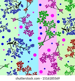 floral patterns with various plants, dots,with a colored background