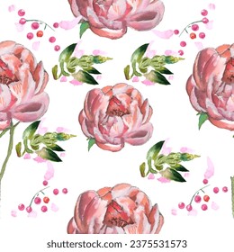 Floral Pattern.Symmetrical Stems and Flowers. Flowers in a Romantic Style. Vintage.Trendy Pattern for Tile, Print, Paper, Textile.