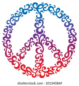 Floral Peace Symbol with a retro design with gradient fill.