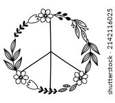 Floral peace symbol. Peace sign. Wildflowers in the shape of a symbol of peace. Peace symbol with flowers. Vector illustration. 