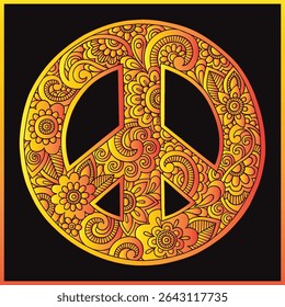 Floral Peace Symbol in Vibrant Yellow and Orange