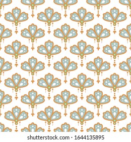 Forma floral pendant sin fisuras. Los colores azules y dorados suaves eliminan el vector de fondo del diseño.