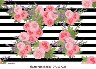 Floral  peony lavender background vector illustration. Sprig  background, floral greeting card