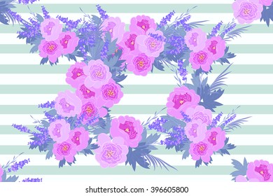 Floral  peony lavender background vector illustration. Sprig  background, floral greeting card