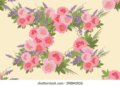 Floral  peony lavender background vector illustration. Sprig  background, floral greeting card