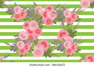 Floral  peony lavender background vector illustration. Sprig  background, floral greeting card