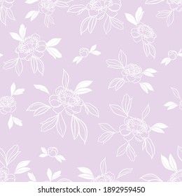 Floral peony pattern, seamless repeat pattern with peony elements, vector flower background.