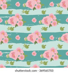Floral peony retro vintage background, vector illustration