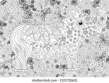 floral pig for your coloring page