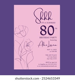 Invitación de cumpleaños floral rosa 80