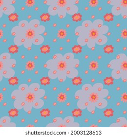 Floral pink and blue seamless pattern