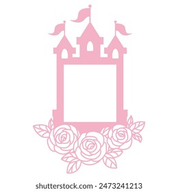 Floral pink princess castle photo frame vector cartoon illustration