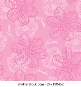 Floral pink seamless pattern with lettering