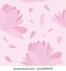 Patrón sin costuras rosa floral. Un fondo botánico rosa claro. Patrón de flores y pétalos rosados.