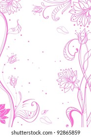 Floral pink tender background over white, vector
