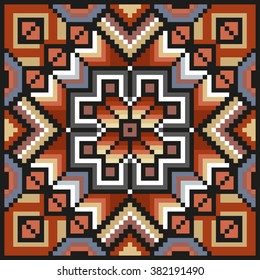 Patrón de arte de píxeles florales en colores desaturados. almohada decorativa de costillar de época. Ilustración del vector