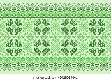 Floral Pixel Kunst Muster auf weißem Hintergrund.Geometrische ethnische orientalische Stickerei Vektor-Illustration.Pixel-Stil,abstrakter Hintergrund,Kreuzstich.Design für Textur, Stoff,Stoff,Schal, Tischläufer.