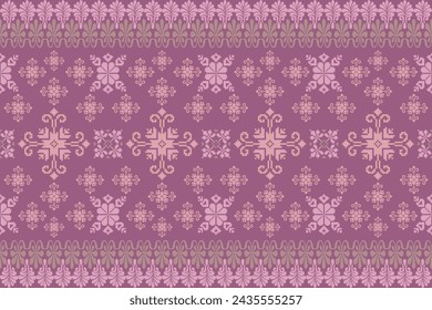 Floral pixel art pattern on white background.geometric ethnic oriental embroidery vector illustration.pixel style,abstract background,cross stitch.design for texture,fabric,cloth,scarf, table runner.