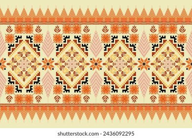 Floral Pixel Kunst Muster auf weißem Hintergrund.Geometrische ethnische orientalische Stickerei Vektor-Illustration.Pixel-Stil,abstrakter Hintergrund,Kreuzstich.Design für Textur, Stoff,Stoff,Schal, Tischläufer.
