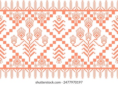 Floral pixel art pattern.Vector seamless pixel art.pixel style,abstract background,cross stitch.design for texture,fabric,cloth,scarf,decoration