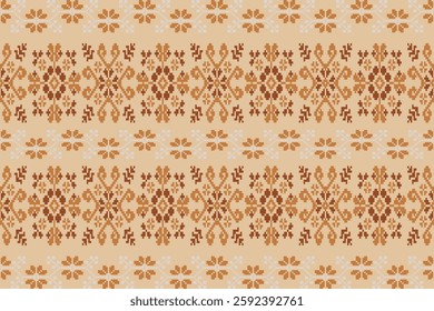 Floral pixel art pattern.Vector seamless pixel art.pixel style,abstract background,cross stitch.design for texture,fabric,cloth,scarf,decoration, Abstract ethnic aztec geometric pattern