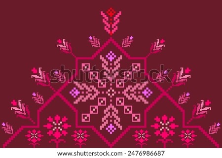 Floral pixel art pattern.Vector seamless pixel art.pixel style,abstract background,cross stitch.design for texture,fabric,cloth,scarf,decoration