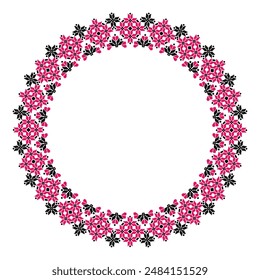 Floral Pixel Art Round ornament,Premium eps vector Floral Wreath Frame,Circle frame,pixel flower embroidery cross stitch design,Abstract paisley for greeting card home décor,Knitwear White Background