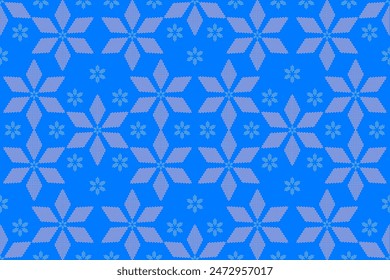 Floral Pixel Art Patrón sin fisuras, fondo azul para 
alfombra de cortinas, arte del pixel del bordado de la flor, patrón nativo del punto de cruz Textura Textil Tela impresión abstracta de fondo decoración del hogar Fondo de pantalla