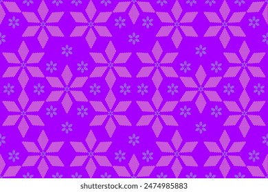 Floral Pixel Art Seamless Pattern,purple background for 
curtains carpet, flower embroidery pixel art,cross stitch native pattern Texture Textile Fabric print abstract background home décor wallpaper