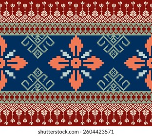Floral pixel fabric Ethnic pattern, Native American tribal fabric, tile, carpet, vector, illustration design