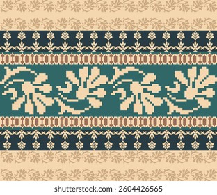 floral pixel fabric Ethnic pattern, Native American tribal fabric, tile, carpet, vector, illustration design