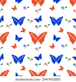 Floral pixel geometric ethnic pattern Pixel geometric ethnic embroidery traditional style pattern Aztec style abstract vector illustration