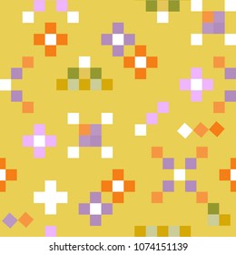 Floral pixel seamless pattern. Pixel art. Babyish vintage ornament for design fashion print, wrapping, wallpaper, paper.