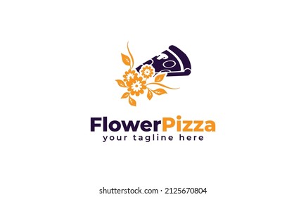Diseño del logo de la pizza floral. vector
